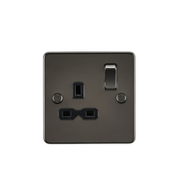 KnightsBridge Flat plate 13A 1G DP switched socket - gunmetal with black insert