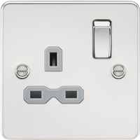 KnightsBridge Flat plate 13A 1G DP switched socket - polished chrome with grey insert