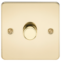 KnightsBridge Flat Plate 1G 2 way 10-200W (5-150W LED) trailing edge dimmer - Polished Brass