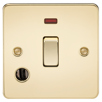 KnightsBridge Flat Plate 20A 1G DP switch with neon and flex outlet - polished brass