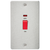KnightsBridge Flat Plate 45A 2G DP switch with neon - brushed chrome