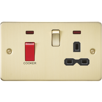 KnightsBridge Flat plate 45A DP switch and 13A switched socket with neon - brushed brass with black insert
