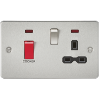 KnightsBridge Flat plate 45A DP switch and 13A switched socket with neon - brushed chrome with black insert