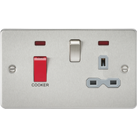 KnightsBridge Flat plate 45A DP switch and 13A switched socket with neon - brushed chrome with grey insert