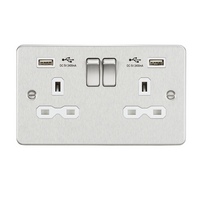 KnightsBridge 13A 2G switched socket with dual USB charger A + A (2.4A) - Brushed chrome with white insert