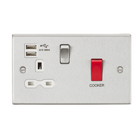 KnightsBridge 45A DP Switch & 13A Switched Socket Dual USB Charger 2.4A - Brushed Chrome with white insert