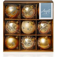 Premier Decorations 9 x 60mm Decorated Balls, Champagne Gold