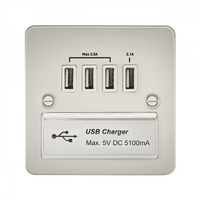 KnightsBridge Flat Plate Quad USB charger outlet, Pearl, White Insert