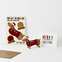 Greetings Card Pop Out Standing Christmas Sausage Dog