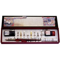Wooden Pen with 8 Nibs & 2 Ink Bottles