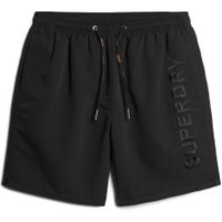 Superdry para homem. M3010227A Fato de banho preto bordado Premium (M), Beachwear, Sustentável, Poliéster reciclado