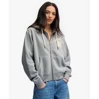 Superdry para mulher. W2012712A Moletom com capuz e fecho de correr Relaxed Crop cinzento (M), Casual, Cinza, Algodão