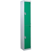 2 Compartment 2 Door Steel Locker - 1800 x 300 x 300mm (H x W x D) - Green