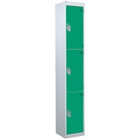 3 Compartment 3 Door Steel Locker - 1800 x 300 x 300mm - Light Grey Carcass & Green Doors