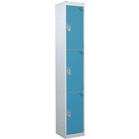 3 Compartment 3 Door Steel Locker - 1800 x 300 x 300mm - Light Grey Carcass & Light Blue Doors