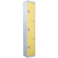 3 Compartment 3 Door Steel Locker - 1800 x 300 x 300mm - Light Grey Carcass & Yellow Doors