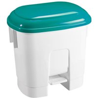 30L White Plastic Pedal Bin - Green Lid