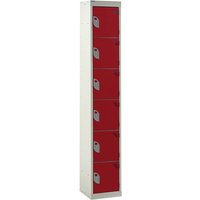6 Compartment 6 Door Steel Locker - 1800 x 300 x 300mm (H x W x D) - Red