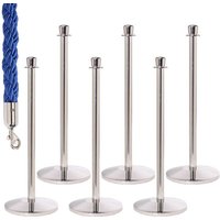 6 Crown Top Barrier Posts with 5 Braided Blue Ropes