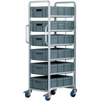 Euro Container Tray Trolley / Rack with 6 trays 170h + Braked wheels