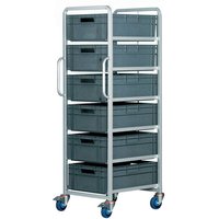 Euro Container Tray Trolley / Rack with 6 trays 200h + Braked wheels