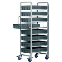 Euro Container Tray Trolley / Rack with 8 trays 120h + Braked wheels
