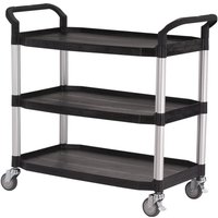 3 Shelf Black Plastic & Aluminium Tray Trolley - 1020 x 520 x 1100mm - 250kg