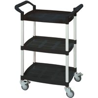 3 Shelf Black Plastic & Aluminium Tray Trolley - 900 x 370 x 655mm - 150kg