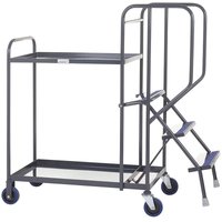 Apollo Picking Trolley with 3 Steps and 2 Steel Shelves - Grey - 1380 x 600 x 1440mm