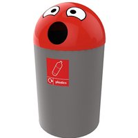 Buddy 75 Litter Bin - Hole Aperture & Liner - Red Lid Grey Body - Plastics Label