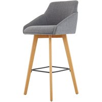 Carmen Wooden Leg High Stool with Grey Fabric Upholstery