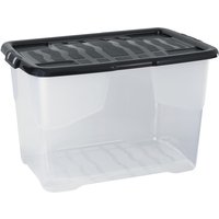 Clear Storage Container with Black Lid - 65L - 370 x 400 x 600mm (H x W x D)