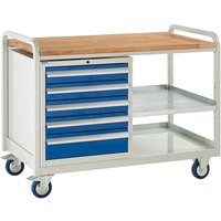 Euroslide Trolley Kit - Beech Top 5 Drawer Cabinet - 4x100mm & 1x150mm