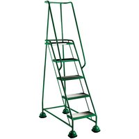 5 Tread Glide-Along Mobile Steps - Green Frame and Full Handrail