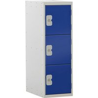 Half-Height 3 Door Metal Locker - 896 x 300 x 450mm (H x W x D) - Blue