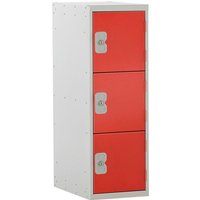 Half-Height 3 Door Metal Locker - 896 x 450 x 450mm (H x W x D) - Red