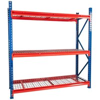 Heavy Duty Longspan Racking Starter Bay 1984x2449x624mm 3 Shelves - 600Kgs orange beams / mesh decking