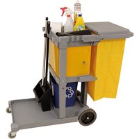 Janitorial Trolley in Grey with Bag and Lockable Box