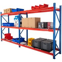 Heavy Duty Longspan Racking Extension Bay 1984x1839x928mm 3 Shelves - 600Kgs orange beams / mesh decking