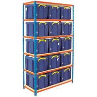 Boltless Blue Painted Shelving Unit with 15 Blue Storage Boxes
