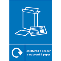Cardboard & Paper Recycling Sign in Welsh & English - Aluminium Composite Panel - 420 x 297mm