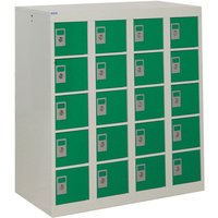 20 Door Personal Effects Locker - 915 x 915 x 380mm (H x W x D) Light Grey Carcass & Green Doors