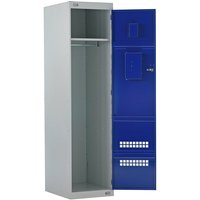 2 Compartment Police Locker with Airwaves & CS Canister Holders - 1800 x 600 x 600mm - Light Grey Carcass & Blue Door