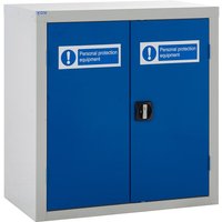 Grey PPE Storage Cabinet - Blue Double Doors - 2 shelves - 900 x 900 x 460mm (H x W x D)