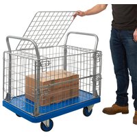 ProPlaz Blue Mesh Security Platform Truck with Hinged Lid & Half-Drop Side - 300kg