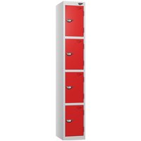 Pure 4 Door Locker with CAM Lock - 1800H x 380W x 380D (mm) Pearl Silver Body - Flame Red Doors