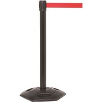 2 x Black Steel Barrier Posts with 4.9m Retractable Red Belt
