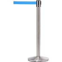 Satin Steel Belt Barrier Post with 3.4m Blue Belt