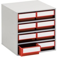 Small Parts Bin Cabinet - 395 x 400 x 400 with 8 Red Bins - 82 x 186 x 400mm