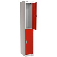 Standard 2 Door Metal Locker 1800 x 450 x 450mm (H x W x D) - Red Doors